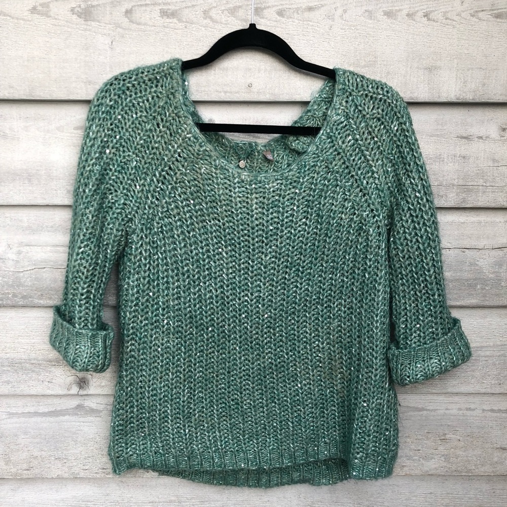 Anthropologie sunstitched teal sparkle sweater-L